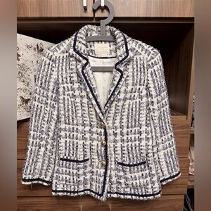 Kate Spade Blue and White Tweed Collar Blazer Jacket 4/S